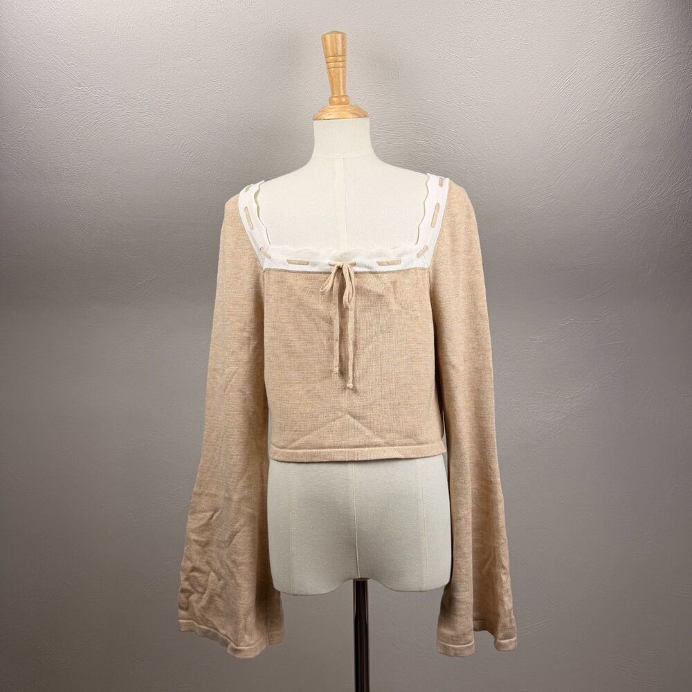 Dee Elly Cropped Square Neck Long Sleeve Sweater Top Large